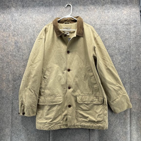 LL Bean Jacket Men Extra Large Khaki Barn Chore Coat Tall Corduroy Canvas XL - Picture 1 of 10
